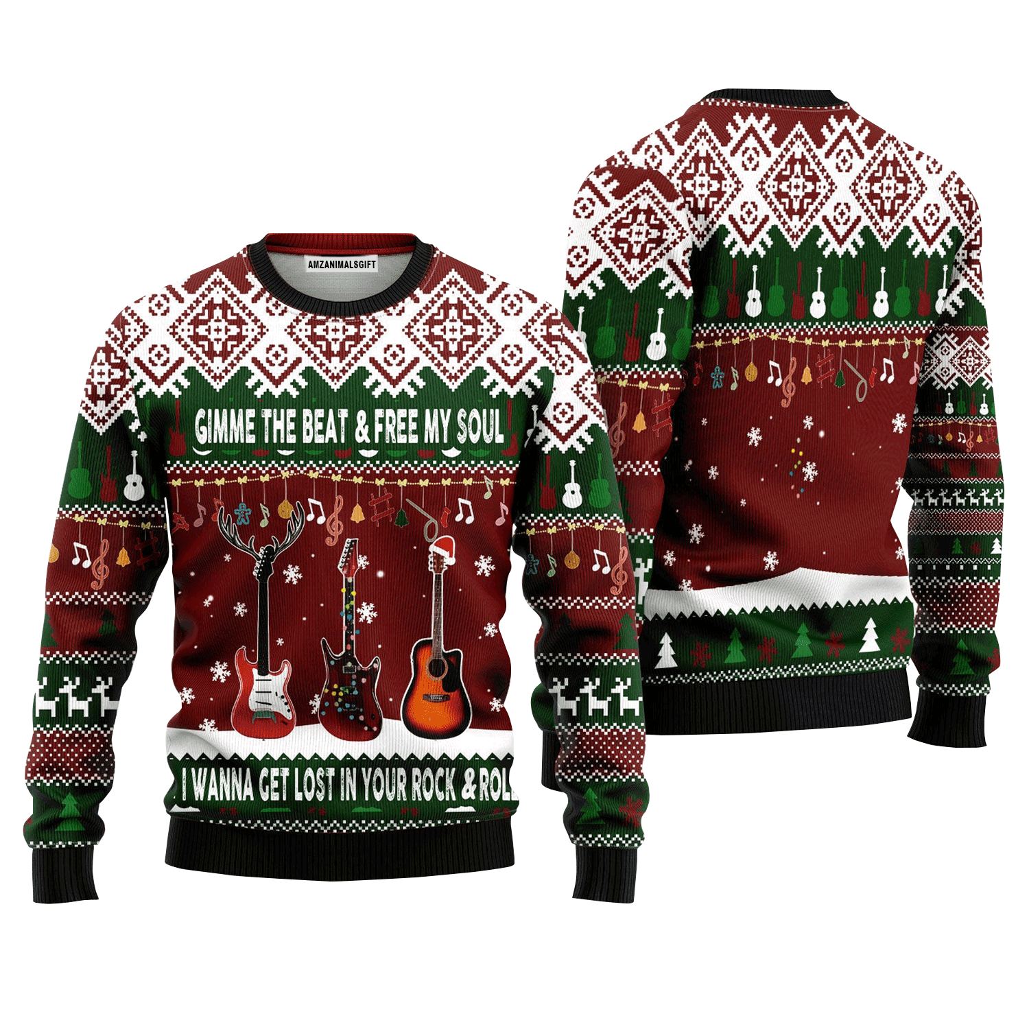 Guitar Sweater Gimme The Beat And Free My Soul, Ugly Sweater For Men & Women, Perfect Outfit For Christmas New Year Autumn Winter