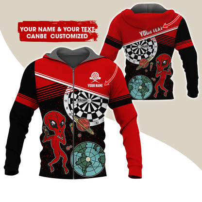 Customized Name Alien Darts Premium Zip Hoodie, Personalized Name & Text Darts Zip Hoodie For Men & Women - Gift For Darts Lovers, Darts Players