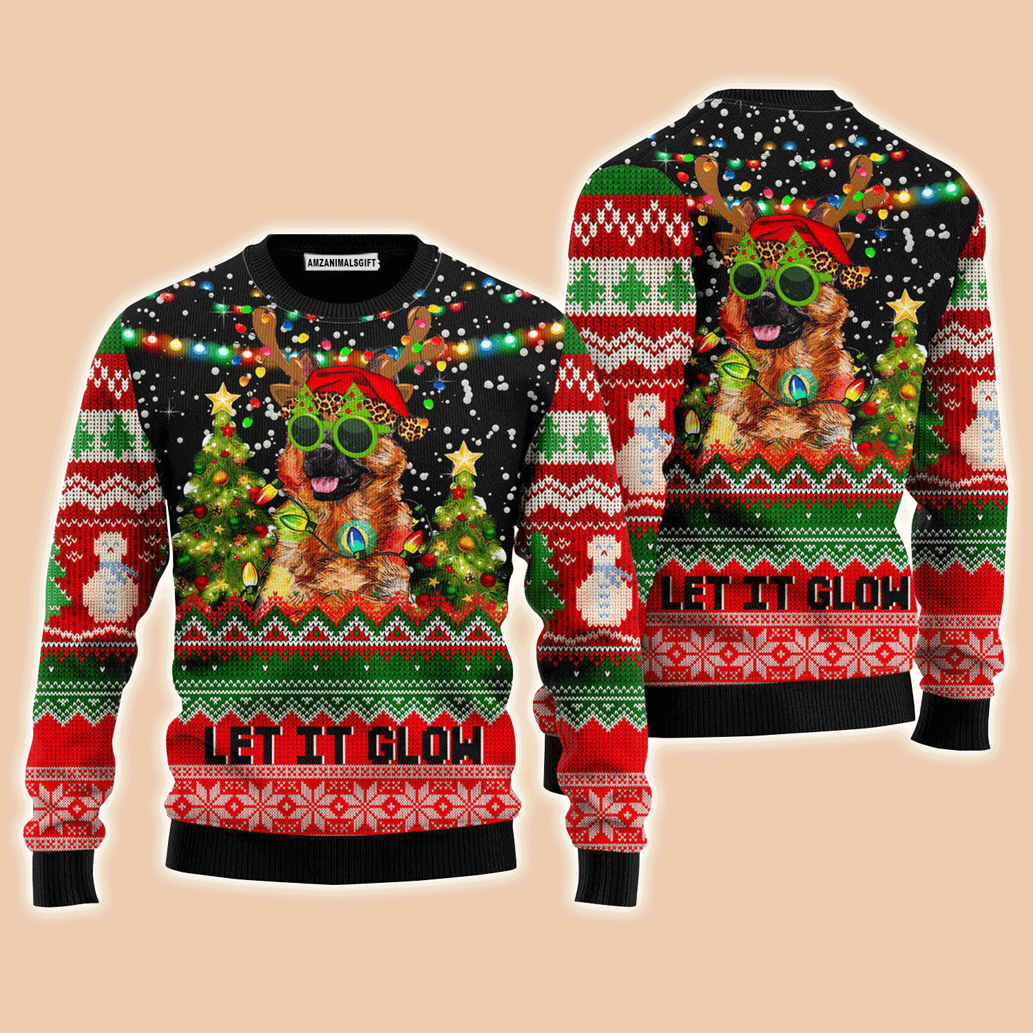 German Shepherd Sweater Let It Glow, Ugly Sweater For Men & Women, Perfect Outfit For Christmas New Year Autumn Winter