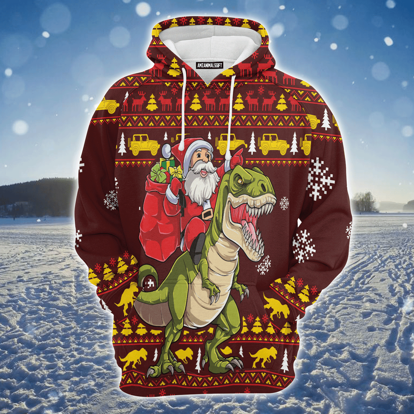 Santa Premium Christmas Hoodie, Santa Riding Dinosaur Funny Unisex Hoodie For Men & Women - Perfect Gift For Christmas, Friends, Family