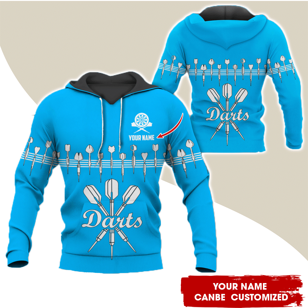 Customized Darts Premium Hoodie, Personalized Name Hoodie, Darts & Music Pattern Hoodie, Perfect Gift For Darts Lovers, Friend, Family