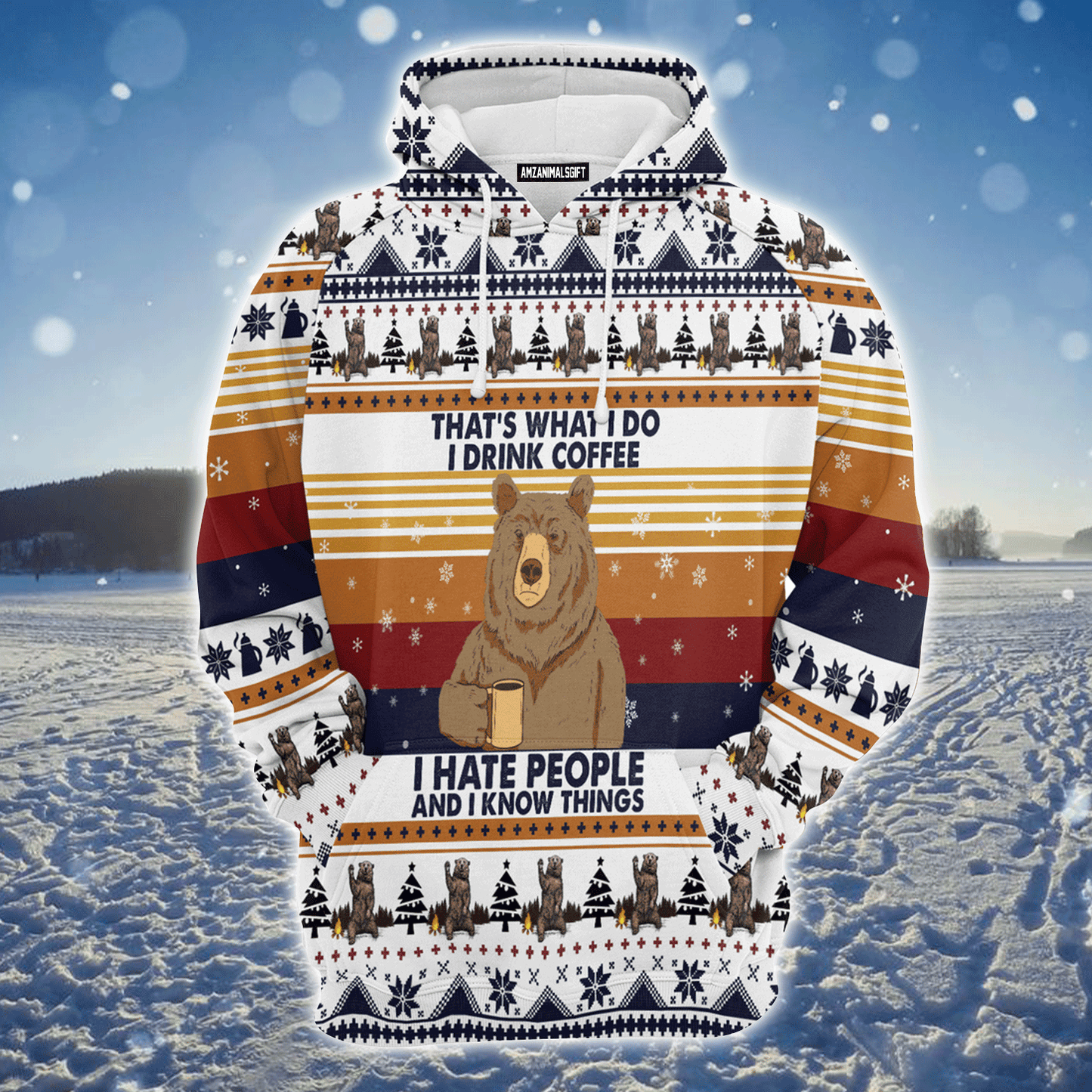 Bear Premium Christmas Hoodie, I Drink Coffee I hate People Christmas Unisex Hoodie For Men & Women - Perfect Gift For Christmas, Bear & Coffee Lover