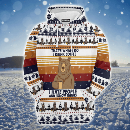 Bear Premium Christmas Hoodie, I Drink Coffee I hate People Christmas Unisex Hoodie For Men & Women - Perfect Gift For Christmas, Bear & Coffee Lover