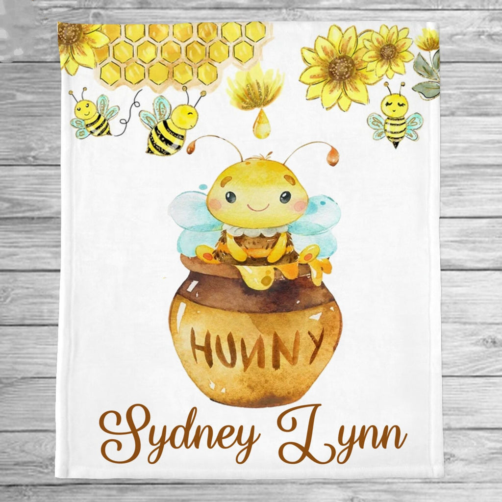 Bumble Bee Baby Kids Blanket With Custom Name For Baby Girl Nursery, Daughter, Granddaughter