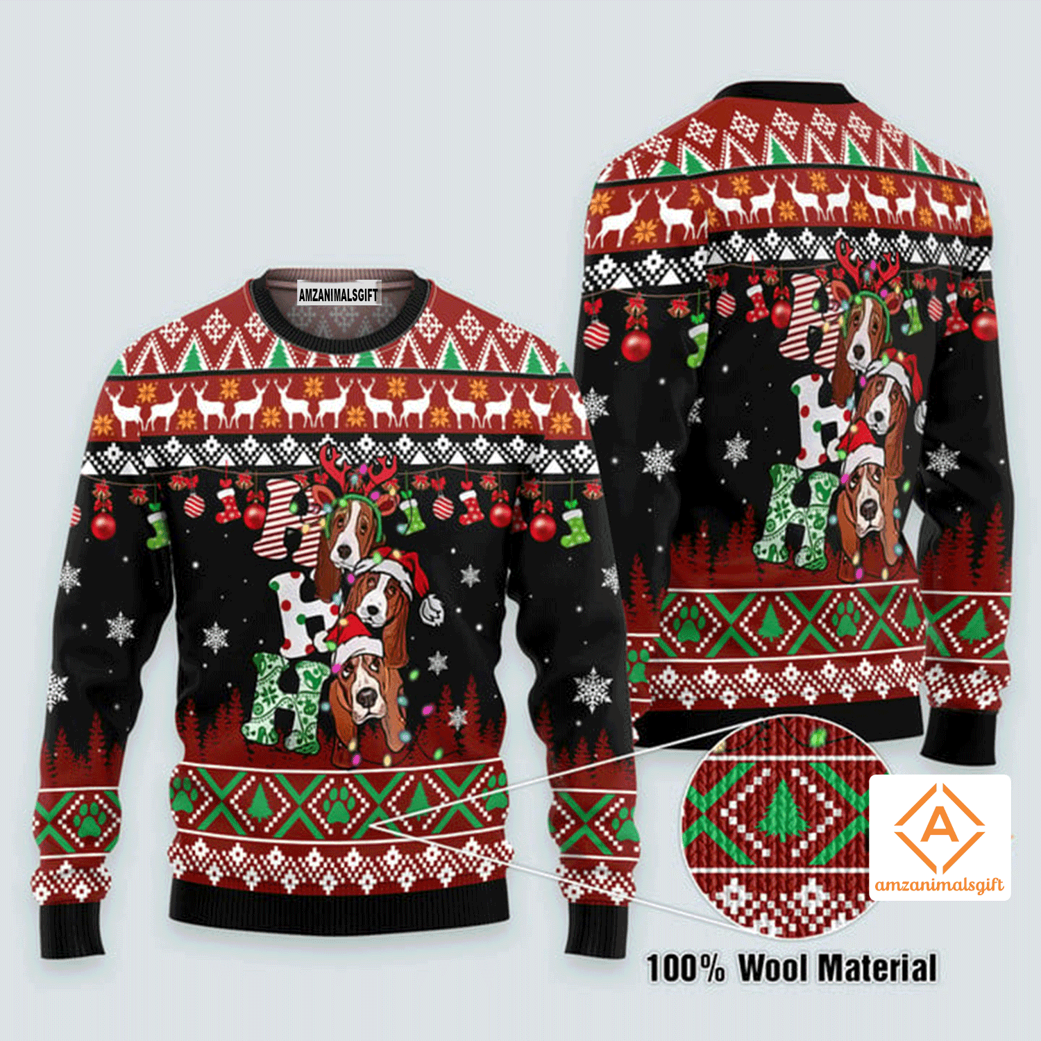 Basset Hound Ho Ho Ho Ugly Christmas Sweater, Ugly Sweater For Men & Women, Perfect Outfit For Christmas New Year Autumn Winter