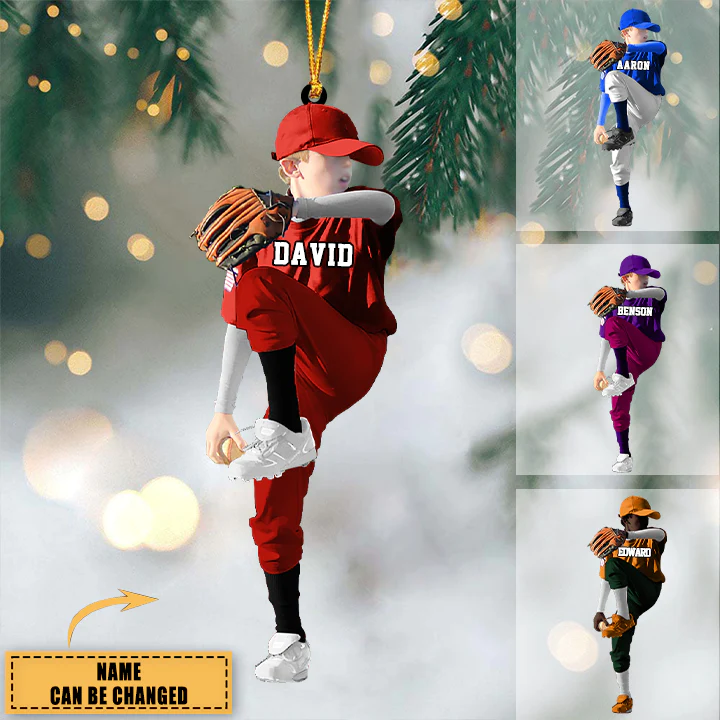 Personalized Baseball Boy Throwing The Ball Acrylic Ornament Gift For Baseball Lovers, Son, Baseball Fans