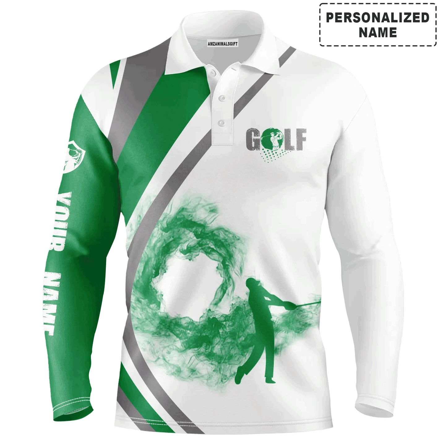 Custom Golf Long Sleeve Men Green Polo Shirt - Personalized Gift For Golf Lover, Team, Husband, Boyfriend, Men