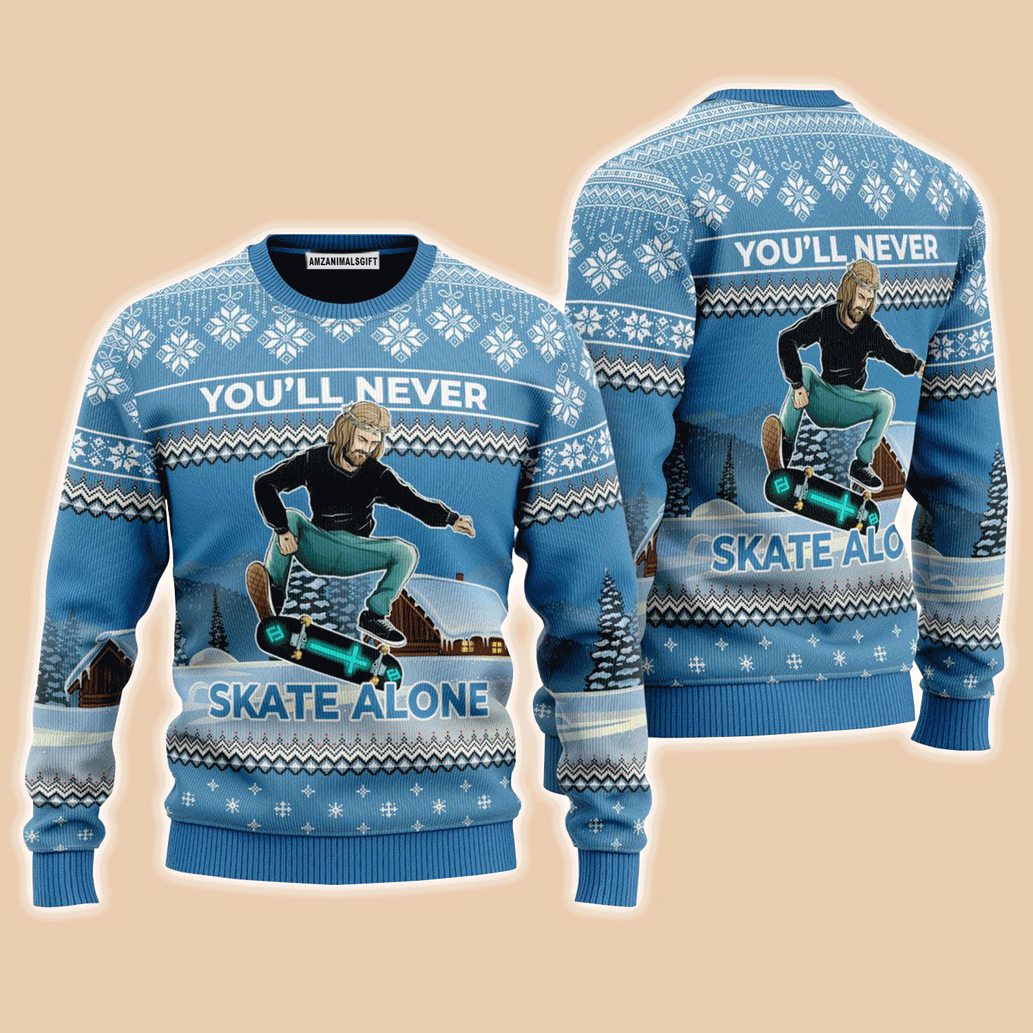 Funny Jesus Skateboarding Sweater, Ugly Sweater For Men & Women, Perfect Outfit For Christmas New Year Autumn Winter