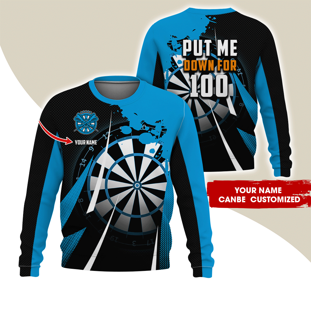 Customized Darts Sweatshirt, Put Me Down For 100, Blue Dartboards Pattern Sweatshirt, Perfect Gift For Darts Lovers, Darts Player