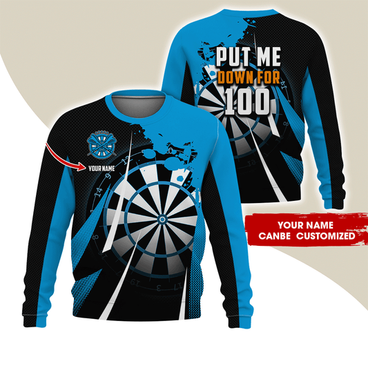 Customized Darts Sweatshirt, Put Me Down For 100, Blue Dartboards Pattern Sweatshirt, Perfect Gift For Darts Lovers, Darts Player