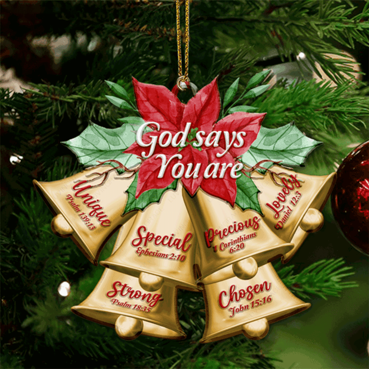 Jesus Acrylic Ornament, Christmas Flower Golden Bells God Says You Are Acrylic Ornament For Christian, God Faith Believers, Holiday Decor