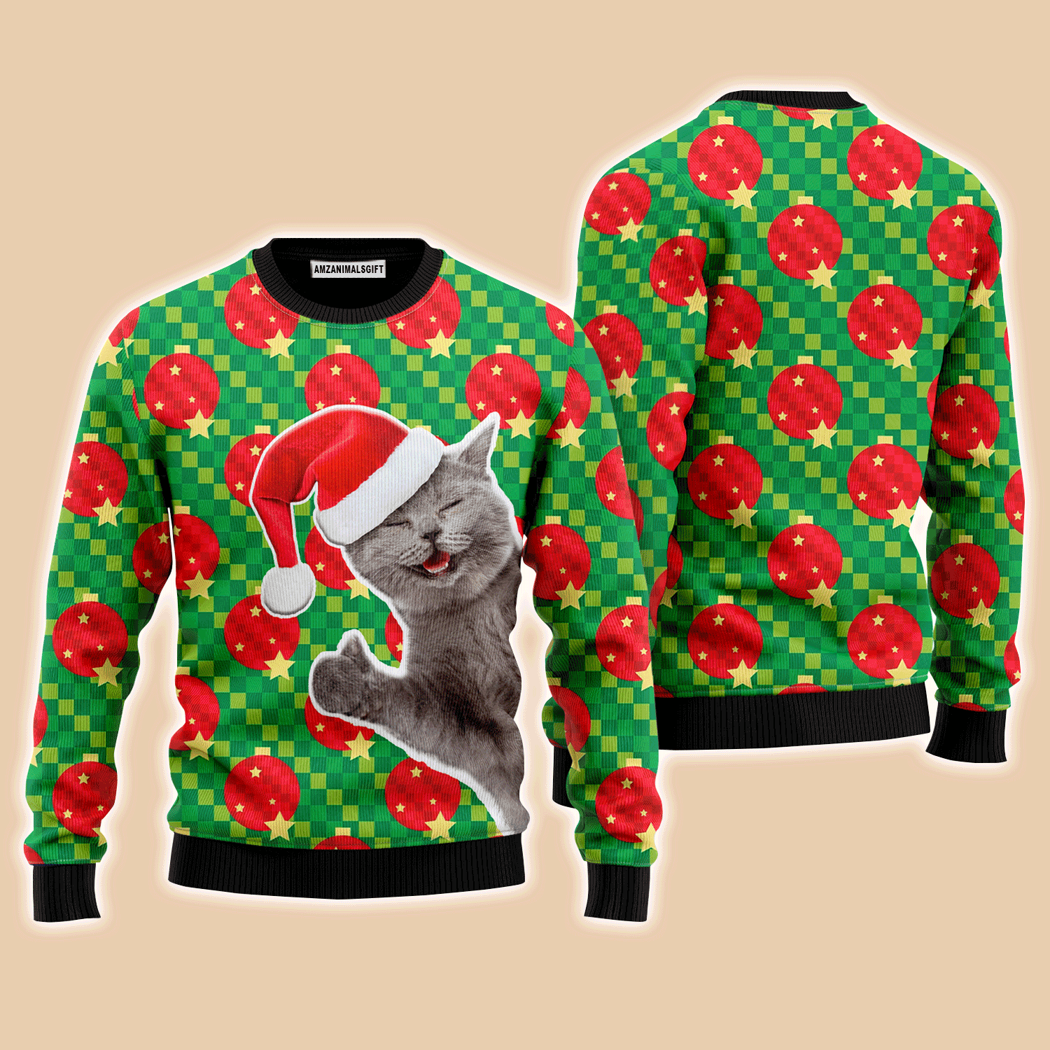 Happy Cat With Ornarment Christmas Ball Sweater, Ugly Sweater For Men & Women, Perfect Outfit For Christmas New Year Autumn Winter