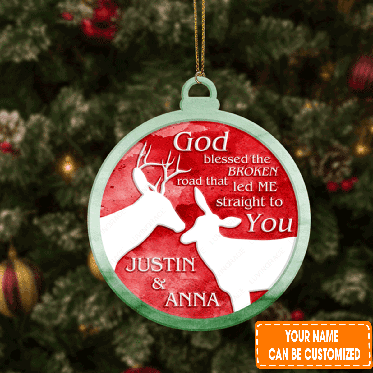 Custom Jesus Acrylic Ornament, Personalized Christmas Buck And Doe God Blessed Couple Acrylic Ornament For Christian, Holiday Decor