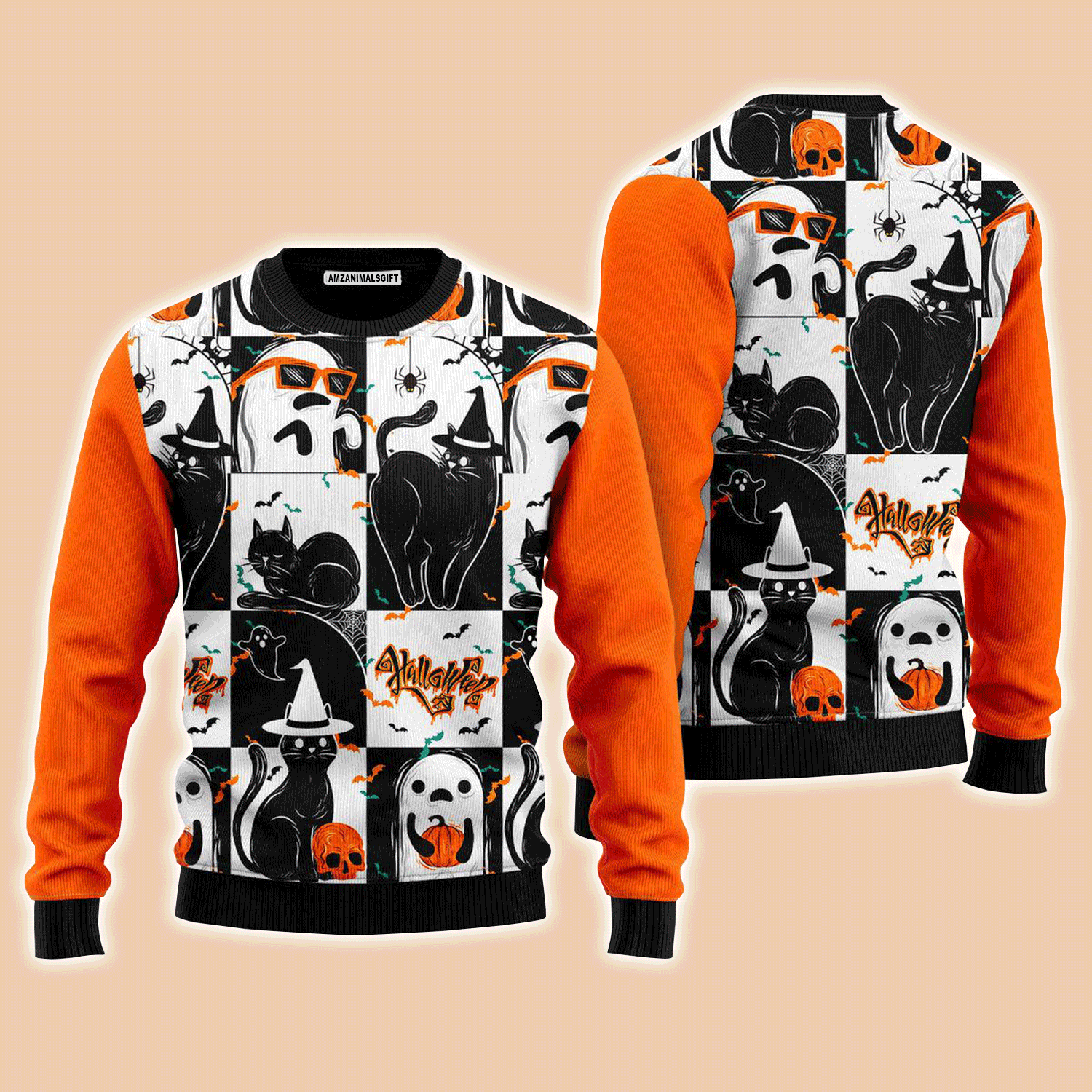 Black Cat and Ghost Halloween Sweater, Ugly Christmas Sweater For Men & Women, Perfect Outfit For Christmas New Year Autumn Winter