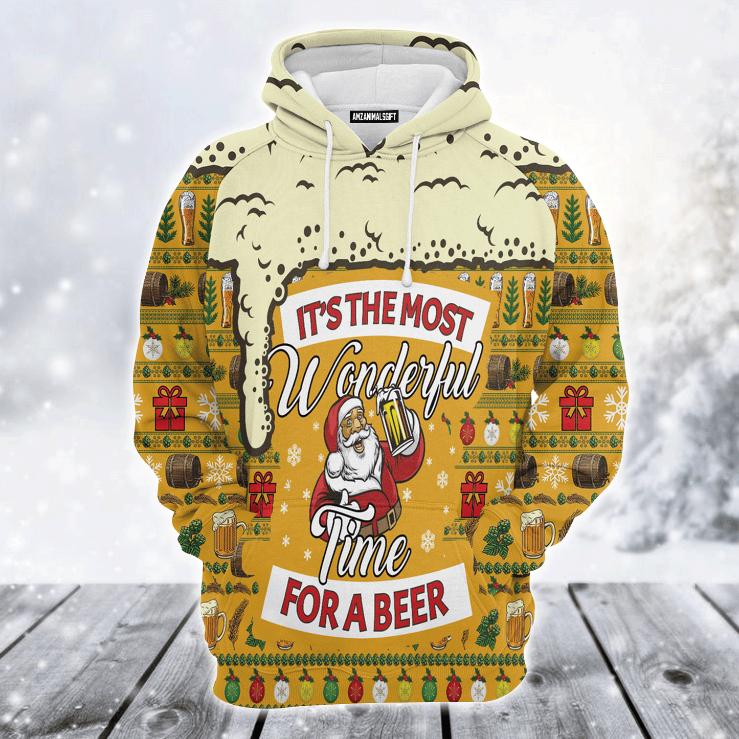 Santa & Beer Premium Christmas Hoodie, Christmas Most Wonderful Time For Beer Unisex Hoodie For Men & Women - Perfect Gift For Christmas, Beer Lover