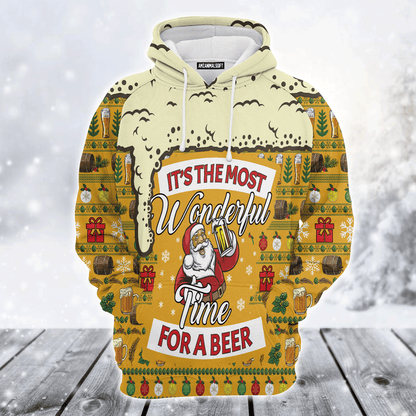 Santa & Beer Premium Christmas Hoodie, Christmas Most Wonderful Time For Beer Unisex Hoodie For Men & Women - Perfect Gift For Christmas, Beer Lover