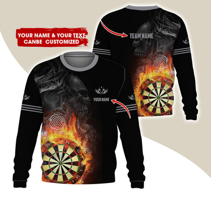 Customized Name Darts Sweatshirt, Personalized Skull Dartboard Flame Sweatshirt For Men & Women - Gift For Darts Lovers, Darts Players