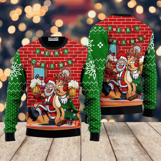 Funny Santa Drink Beer Christmas Sweater Reindeer, Ugly Sweater For Men & Women, Perfect Outfit For Christmas New Year Autumn Winter