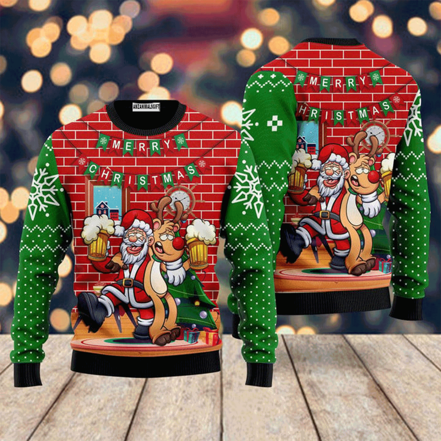 Funny Santa Drink Beer Christmas Sweater Reindeer, Ugly Sweater For Men & Women, Perfect Outfit For Christmas New Year Autumn Winter