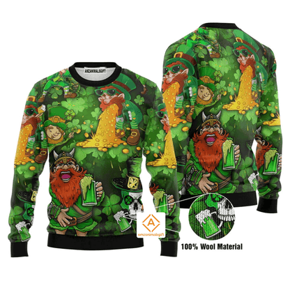 St Patrick's Day Sweater Irish Beer Viking Skull Leprechaun Gnome, Ugly Sweater For Men & Women, Perfect Outfit For Christmas New Year Autumn Winter