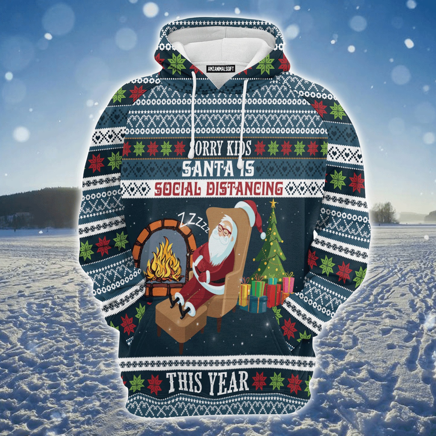 Santa Premium Christmas Hoodie, Santa Is Social Distancing Unisex Hoodie For Men & Women - Perfect Gift For Christmas, Friends, Family