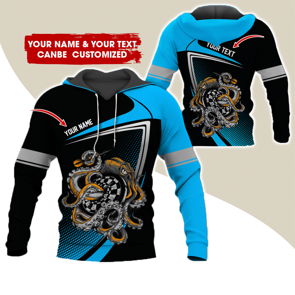 Customized Name & Text Darts Premium Hoodie, Octopus & Dartboard Pattern Darts Hoodie For Men & Women - Gift For Darts Lovers, Friend, Family