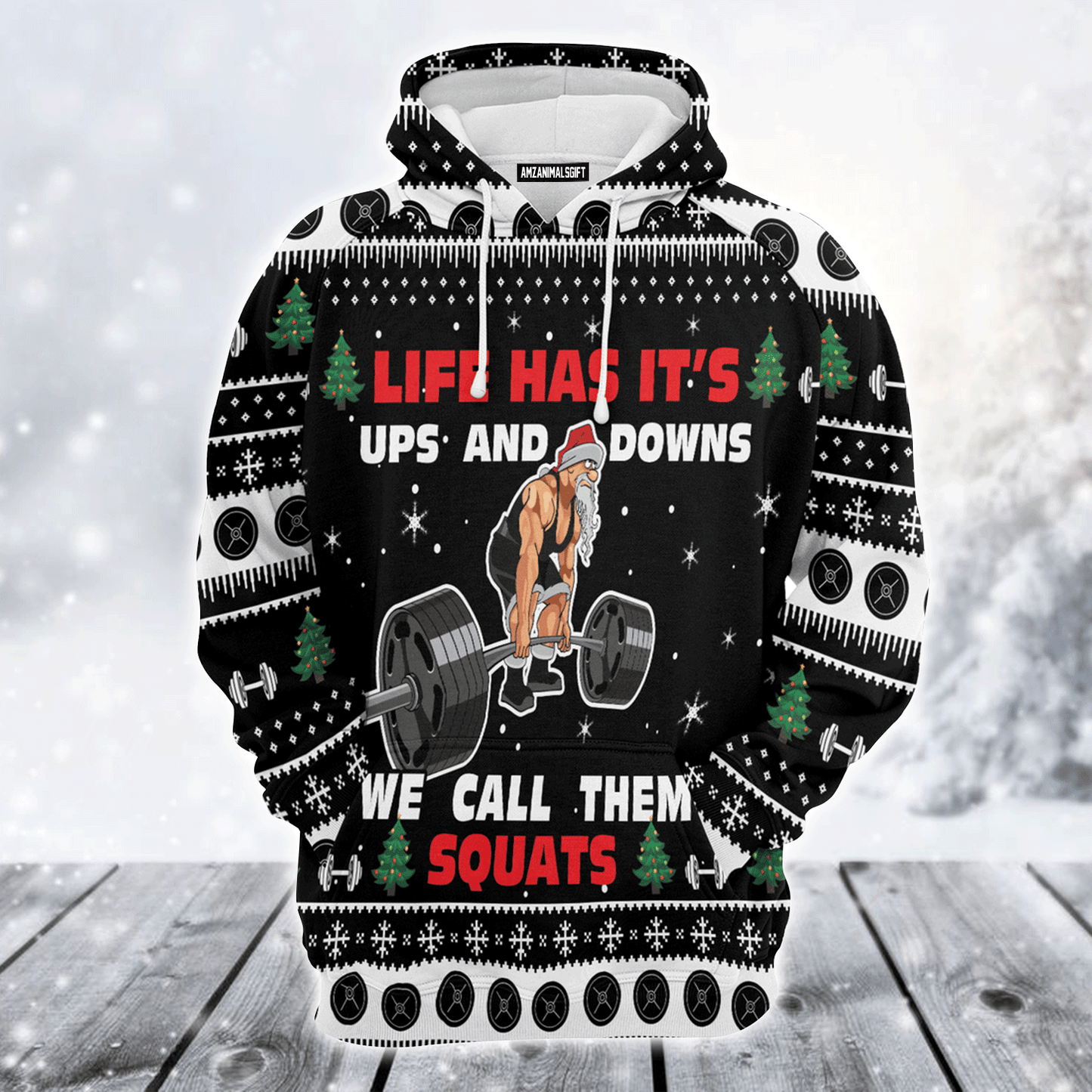 Santa Loves Gym Premium Christmas Hoodie, Life Has It's Ups & Downs Unisex Hoodie For Men & Women - Perfect Gift For Christmas, Family
