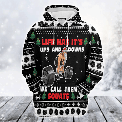 Santa Loves Gym Premium Christmas Hoodie, Life Has It's Ups & Downs Unisex Hoodie For Men & Women - Perfect Gift For Christmas, Family