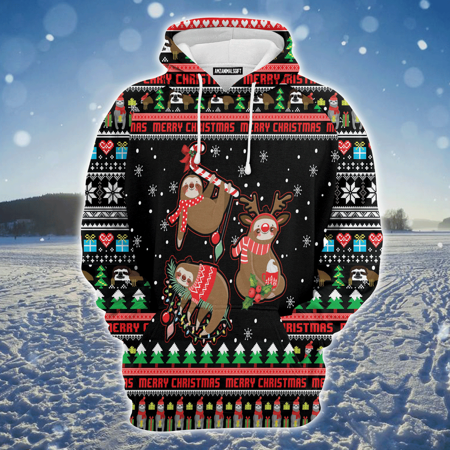 Sloth Premium Christmas Hoodie, Sloth Christmas Pattern Unisex Hoodie For Men & Women - Perfect Gift For Christmas, Sloth Lover