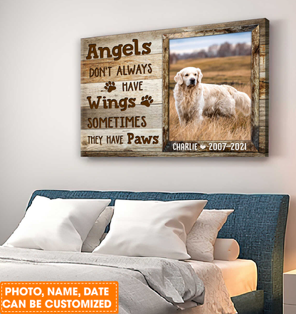 Personalized Pet Photo Gifts, Custom Canvas Prints Memorial Pet Photo Gift Angels don’t always have wings, Perfect Gift For Dog Lovers, Friends, Family