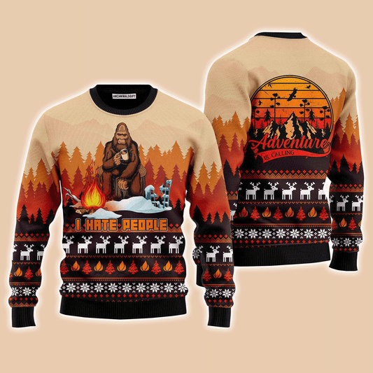 Bigfoot Sweater I Hate People Vintage, Ugly Christmas Sweater For Men & Women, Perfect Outfit For Christmas New Year Autumn Winter