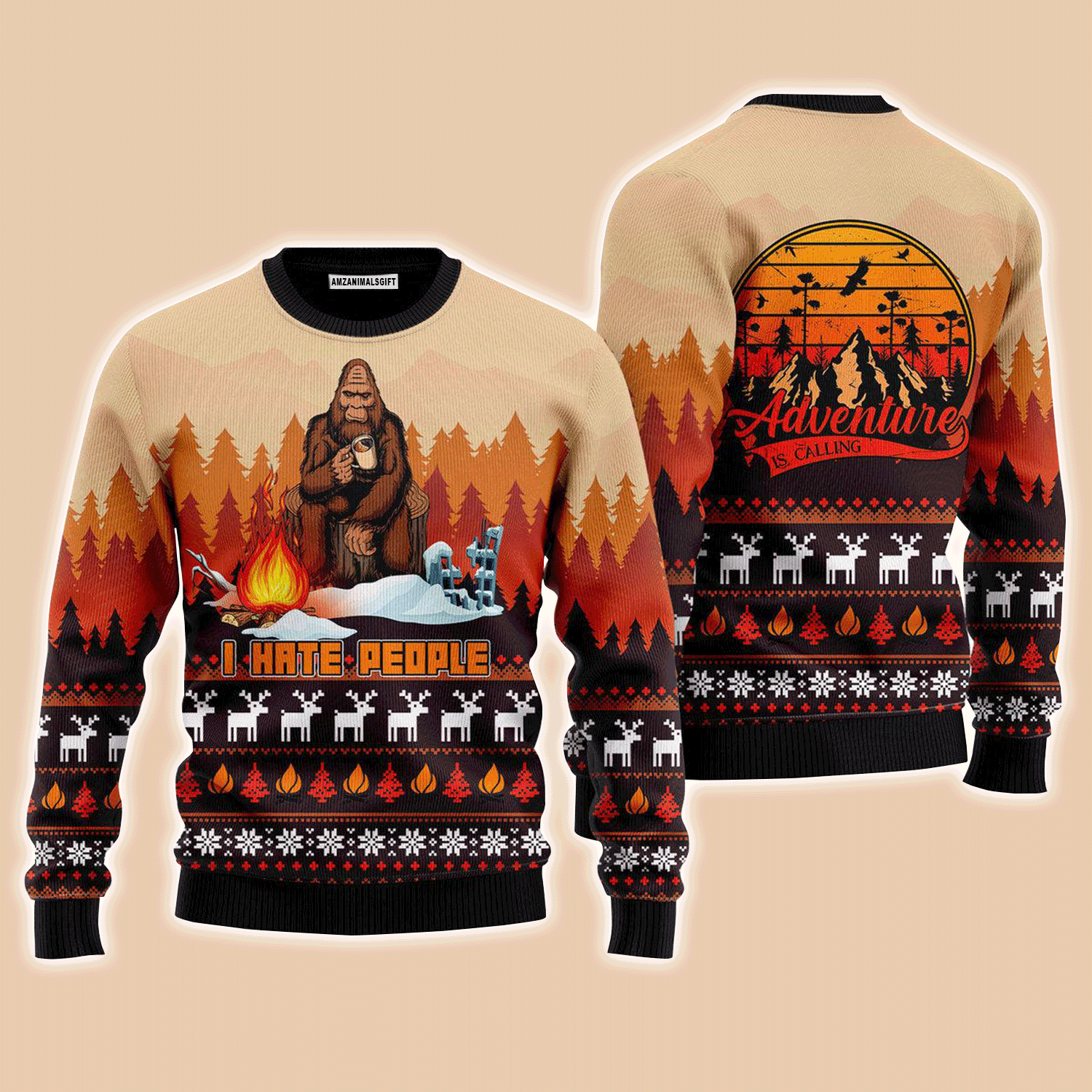 Bigfoot Sweater I Hate People Vintage, Ugly Christmas Sweater For Men & Women, Perfect Outfit For Christmas New Year Autumn Winter