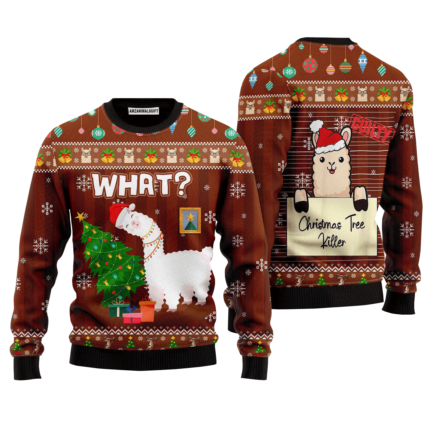 Funny Llama Destroys Christmas Tree Sweater, Ugly Sweater For Men & Women, Perfect Outfit For Christmas New Year Autumn Winter