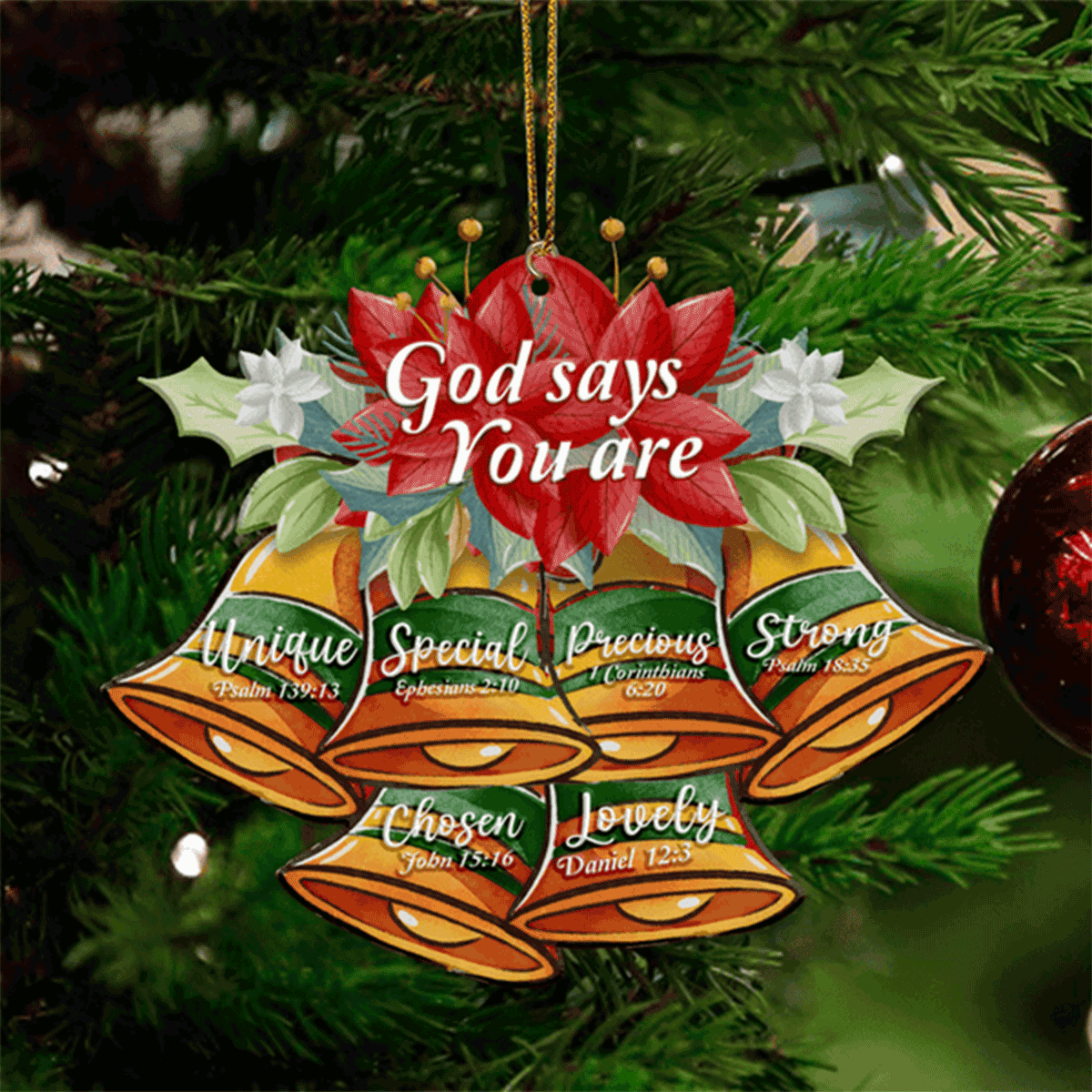 Jesus Acrylic Ornament, Vintage Christmas Floral Bells God Says You Are Acrylic Ornament For Christian, God Faith Believers, Holiday Decor