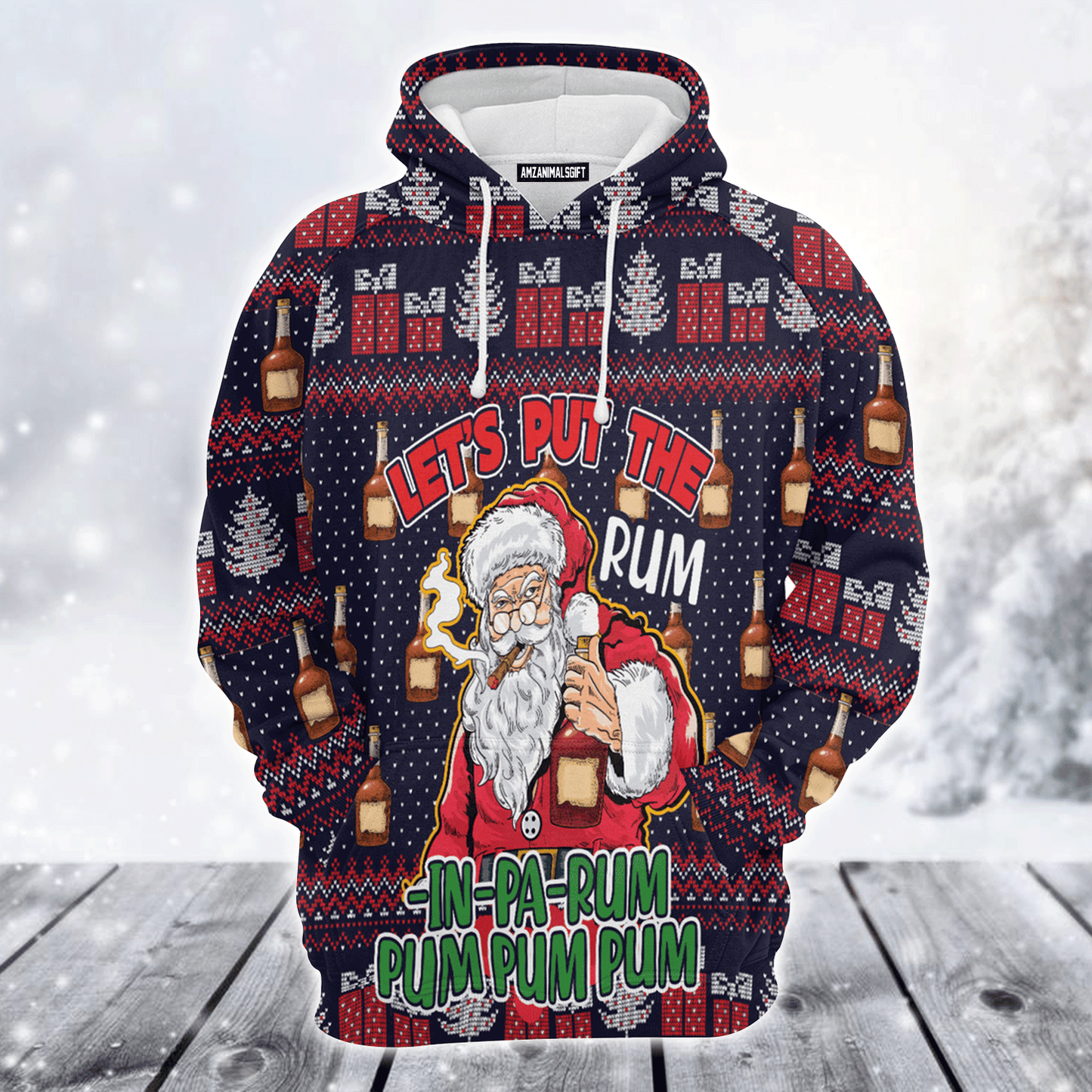 Santa Premium Christmas Hoodie, Let's Put The Rum-in-pa-rum Pum Pum Unisex Hoodie For Men & Women - Perfect Gift For Christmas, Friends, Family