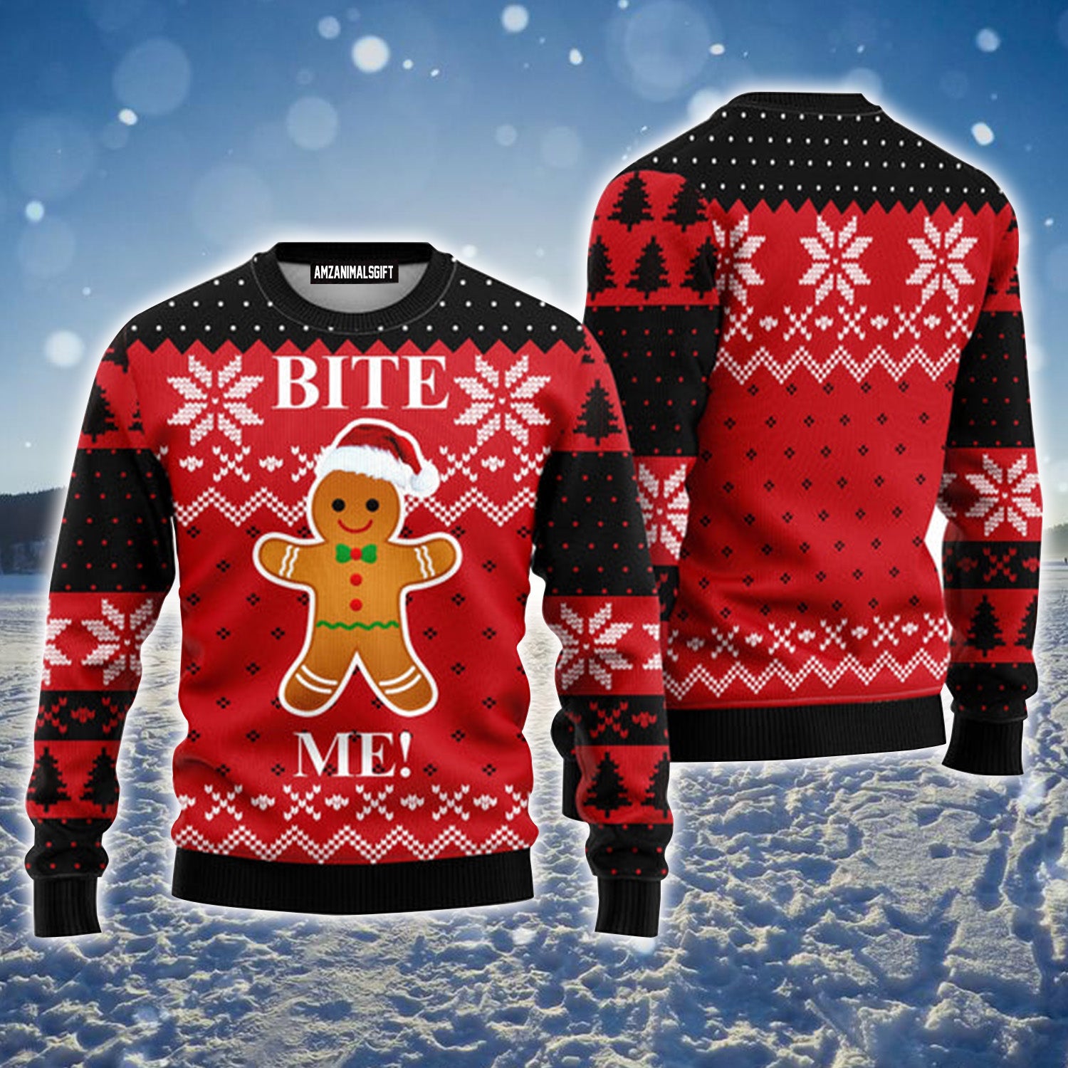 Gingerbread Bite Me Red Urly Christmas Sweater, Christmas Sweater For Men & Women - Perfect Gift For Christmas, Family, Friends
