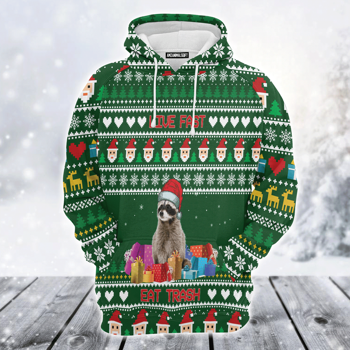 Raccoon Premium Christmas Hoodie, Raccoon Live Fast Eat Trash Christmas Unisex Hoodie For Men & Women - Perfect Gift For Christmas, Raccoon Lover