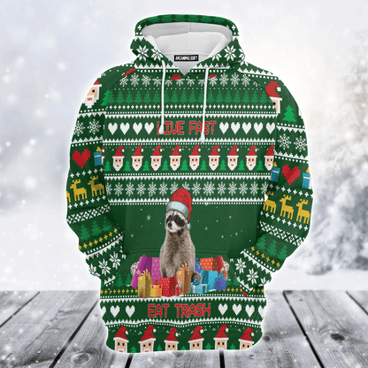 Raccoon Premium Christmas Hoodie, Raccoon Live Fast Eat Trash Christmas Unisex Hoodie For Men & Women - Perfect Gift For Christmas, Raccoon Lover
