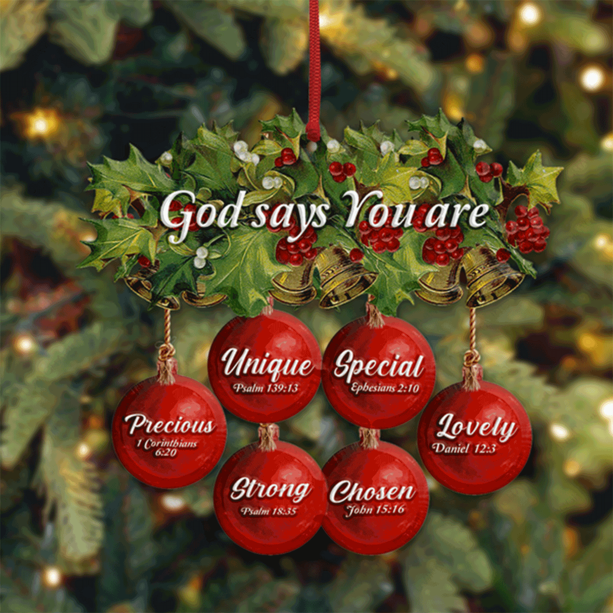 Jesus Acrylic Ornament, Christmas Flower Red Baubles God Says You Are Acrylic Ornament For Christian, God Faith Believers, Holiday Decor