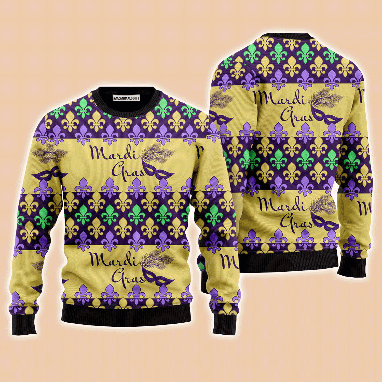 Mardi Gras Masquerade Mask Pattern Sweater, Ugly Sweater For Men & Women, Perfect Outfit For Christmas New Year Autumn Winter