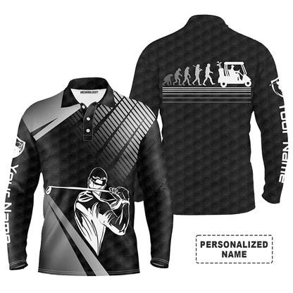 Custom Golf Long Sleeve Men Polo Shirt - Funny Custom Name Black Golf Evolution Apparel Men Golf Polo Shirt - Personalized Gift For Golf Lover, Team