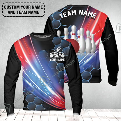 Personalized Bowling Men Long Polo Shirt - Custom Name & Team Name Honeycomb Pattern Bowling Long Polo Shirt For Men & Women Bowling Lover