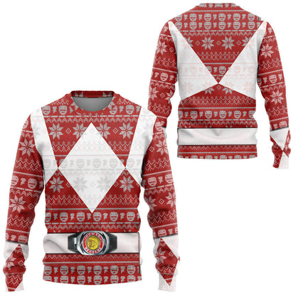 Red Mighty Morphin Power Ranger - Ugly Christmas Sweater