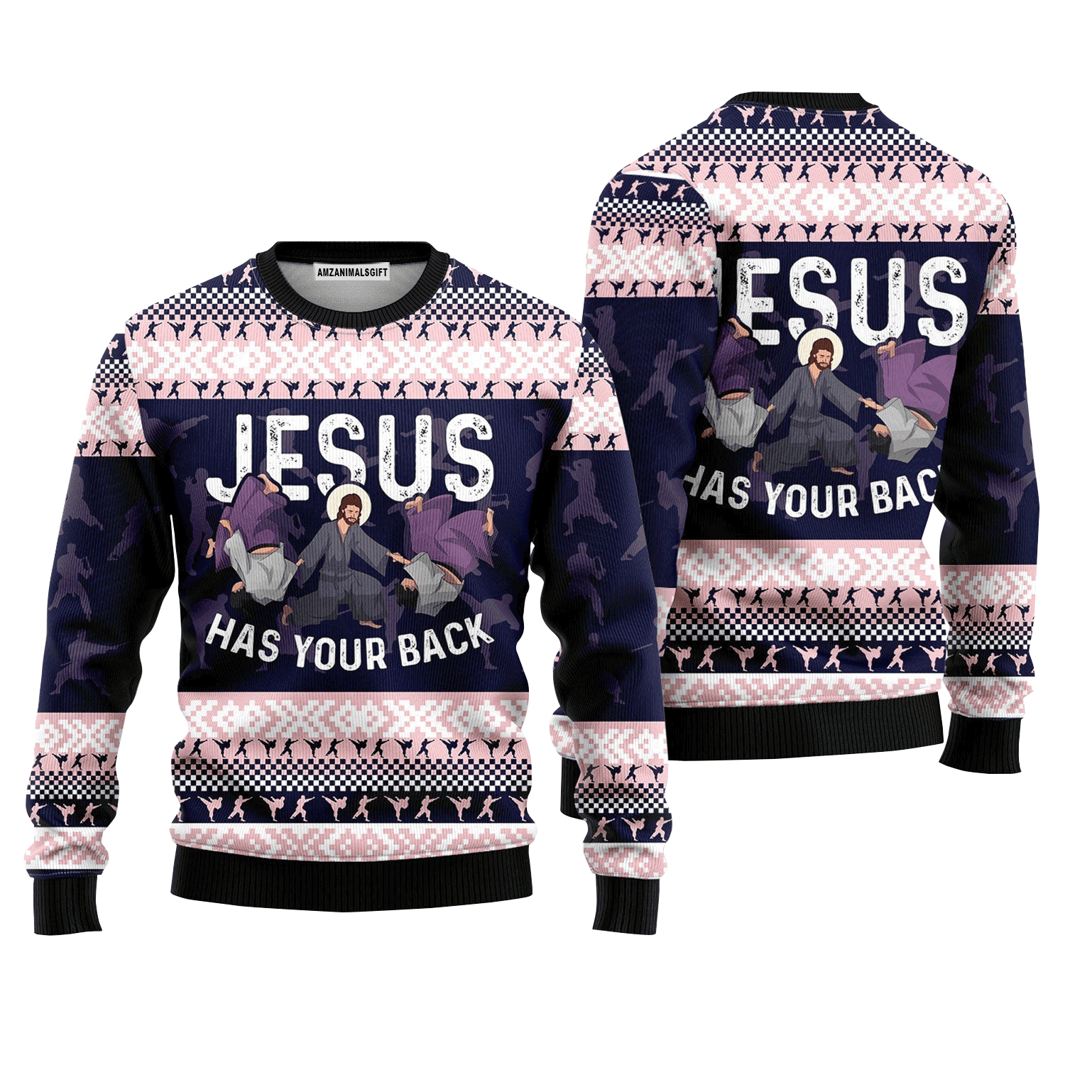 Funny Jesus Sweater Has Your Back Jiu Jitsu, Ugly Sweater For Men & Women, Perfect Outfit For Christmas New Year Autumn Winter