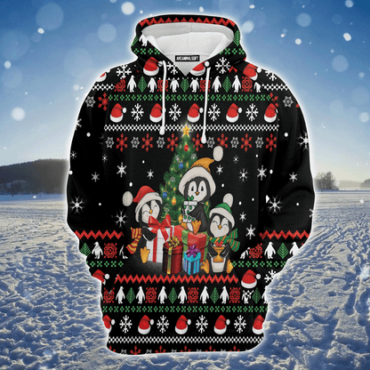 Penguin Premium Christmas Hoodie, Penguin Christmas Tree Unisex Hoodie For Men & Women - Perfect Gift For Christmas, Penguin Lover