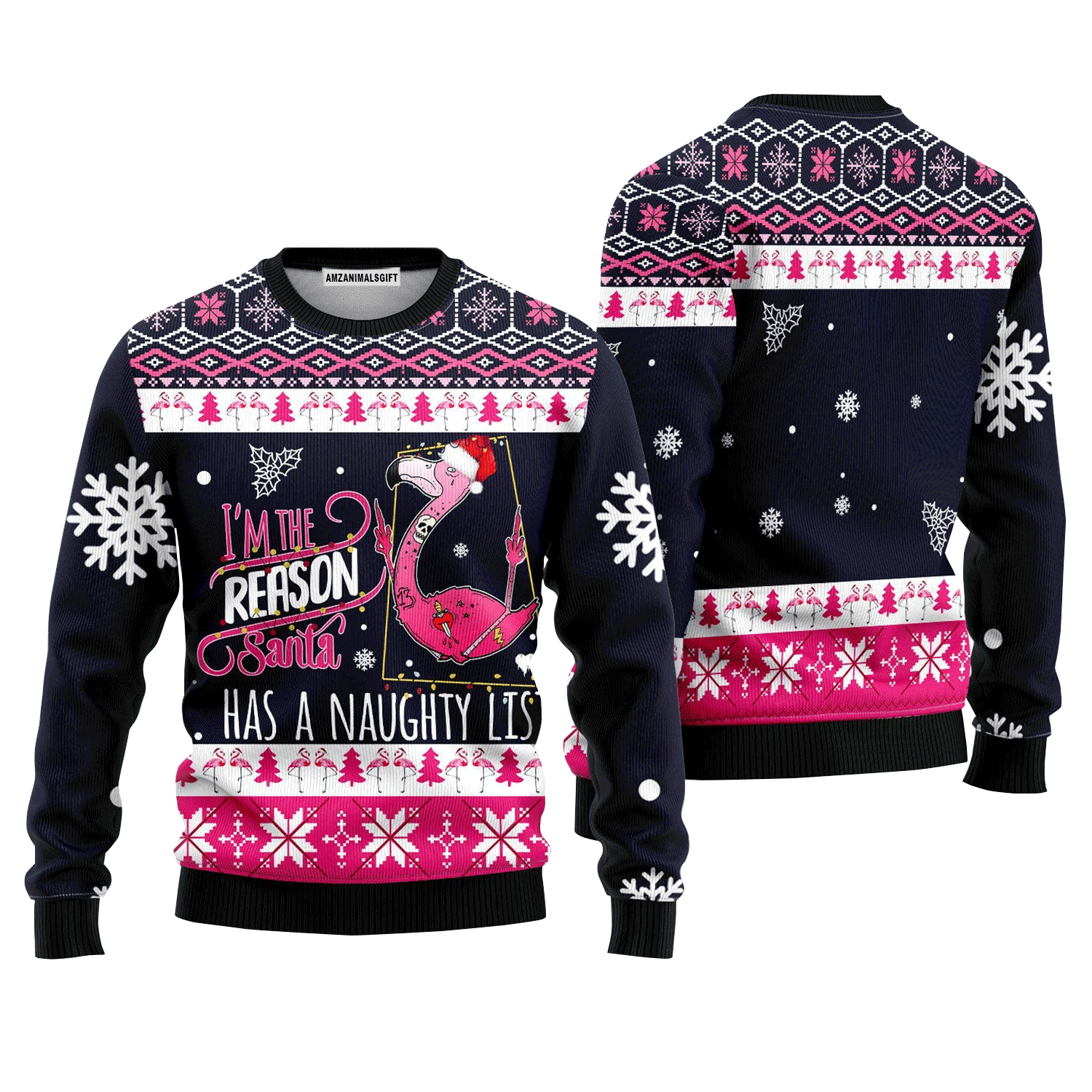 Flamingo Sweater I'm The Reason Santa, Ugly Sweater For Men & Women, Perfect Outfit For Christmas New Year Autumn Winter