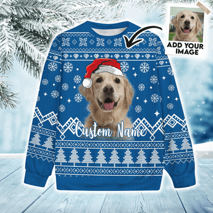 Custom Sweater With Dog Face - Personalized Pet Photo Sweater, Funny Sweater Merry Christmas Blue Color, Perfect Gift For Dog Lovers, Friend, Family