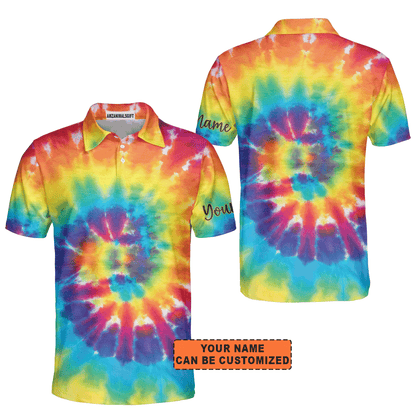 Customized Golf Men Polo Shirt, Personalized Colorful Tie Dye Background Golf Polo Shirt For Men, Golf Lovers
