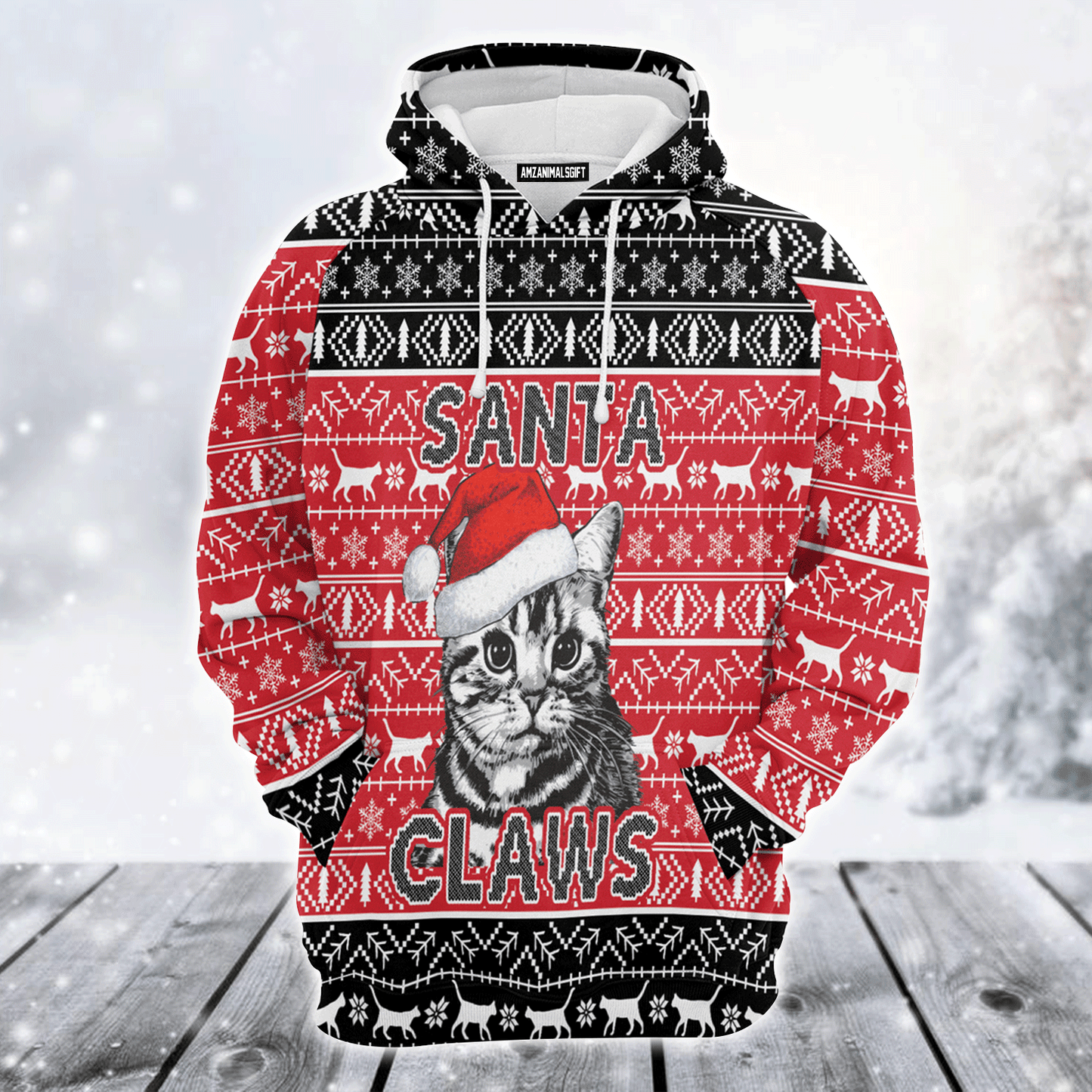 Cat Premium Christmas Hoodie, Santa Claws Cat Christmas Unisex Hoodie For Men & Women - Perfect Gift For Cat Lover, Christmas, Friends, Family