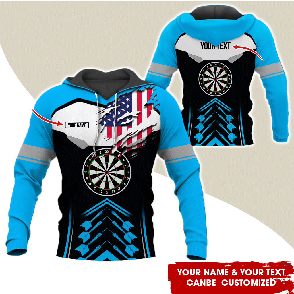 Personalized American Flag Darts Premium Hoodie, Customized Name & Text Darts Black & White Hoodie, Perfect Gift For Darts Lovers, Darts Player